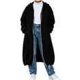 thumbnail image 2 of VEKDONE Girls Long Hoodie Jacket Full Zip Oversized Maxi Length Hooded Sweatshirt Coat with Pockets & Drawstring Hem Casual Loose Long Sleeve Outerwear for Fall Winter Black,130, 2 of 7