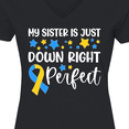 thumbnail image 4 of Inktastic My Sister Is Just Down Right Perfect- Down Syndrome Awareness Ribbon Women's V-Neck T-Shirt, 4 of 5