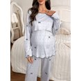 thumbnail image 7 of Multicolor Polka Dot Bow Print Nursing-Friendly Crew Neck Long Sleeve Top And Pants Maternity Pajama Set, 7 of 7