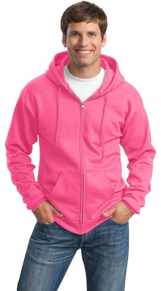 Neon Pink Port & Company Classic Full Zip Hooded Sweatshirt