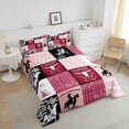 thumbnail image 3 of Country Western King Bedding Set,Tribe Geometry Aztec Comforter Set Cowboy Horse Quilt,Gothic Bull Skull Duvet Insert Cowgirl Southwestern Decor,Black Pink, 3 of 5