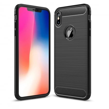 Slim Fit Carbon Fiber Case Cover [Black] [Shock Absorbent] [Brushed] O1K Compatible With iPhone XS Max