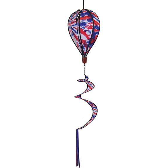 In the Breeze 0981 — Red, White and Blue Tie Dye Hot Air Balloon Wind Spinner — Outdoor Hanging Decoration