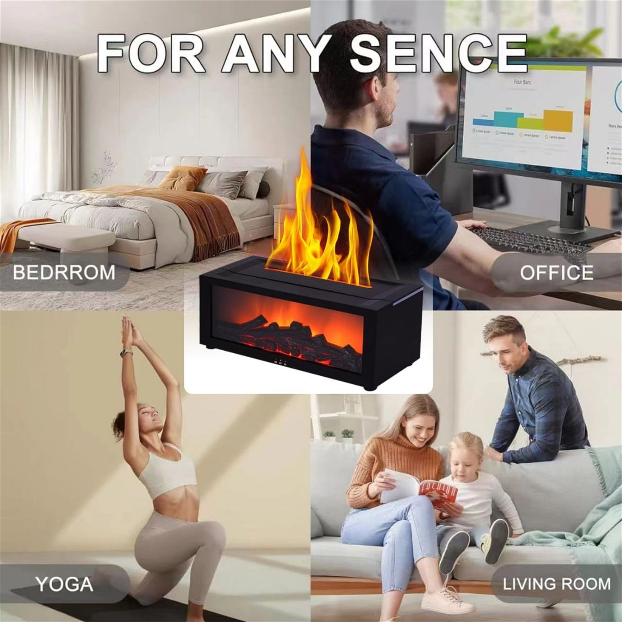 Mini Fireplace Diffusers Fireplace Humidifier with Remote 150ml Fireside Ultrasonic Humidifier Bonfire Flame Diffuser with 7 Colors Light for Home Room Office,Black,1,1