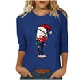 thumbnail image 1 of Pisexur T-Shirts de Noël pour Femmes Décontractés pour les Fêtes, Blouses Imprimées Verre de Vin Rouge, Col Rond, Manches 3/4, Chandails Mode d'Automne, 1 of 4