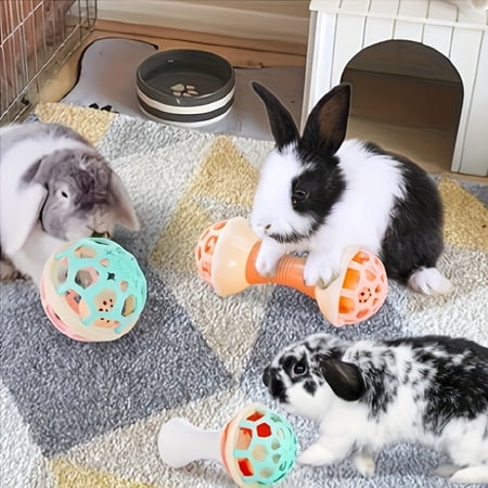 Pack of 3 Fun Rabbit Toys with Bell Balls - Safe, Durable and for Rabbits, Guinea, Hamsters Playtime - Random Colors - Anti-Ingestion