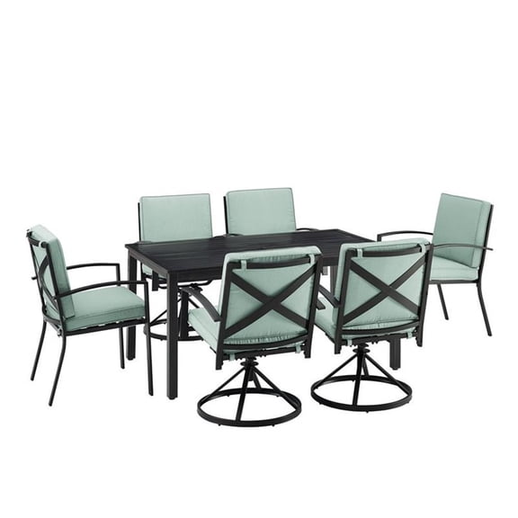 Crosley Furniture Kaplan 7 Piece Metal Outdoor Dining Set in Mist Green