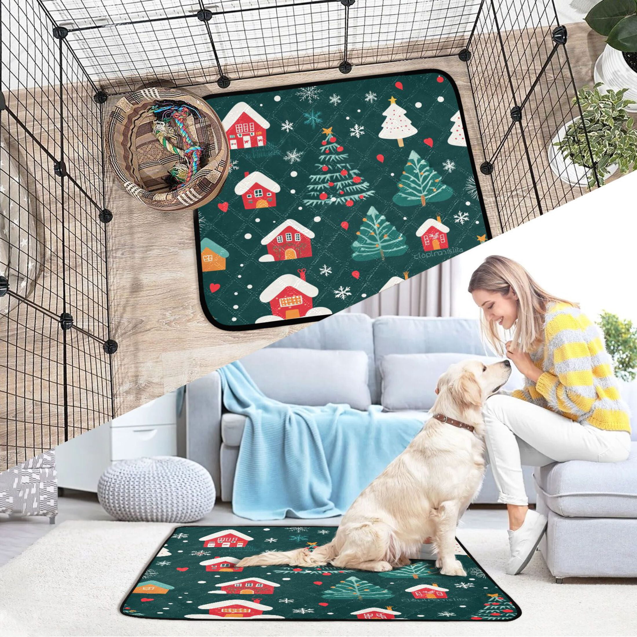 Washable Pet Pee Pads with Super Absorbent Reusable Training Pads for Dogs & Cats Christmas Trees and Houses