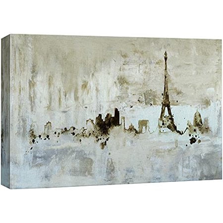 NWT Canvas Print Wall Art Gray Watercolor Paris, France Skyline Architecture Maps Building Illustrations Modern Art Chic Scenic Urban for Living Room, Bedroom, Office - 32"x48"