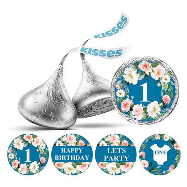 Darling Souvenir Party Favor Floral Border 1st Birthday Theme Stickers Labels 190 Pcs-Teal Blue