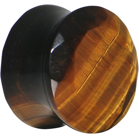 - 0 Gauge Tiger Eye Semi Precious Stone Faceted Double Flare Plug (1 Piece)