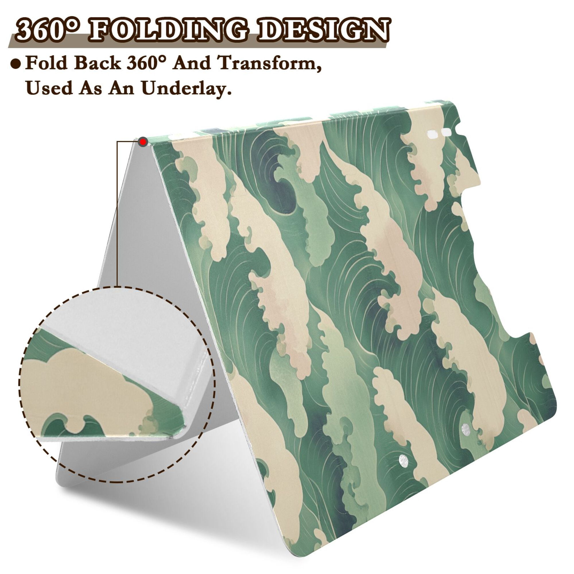 FORMRS A4 Clipboard Folder with Pen Holder Horizontal Foldable School Office Binder, Green Wave Pattern