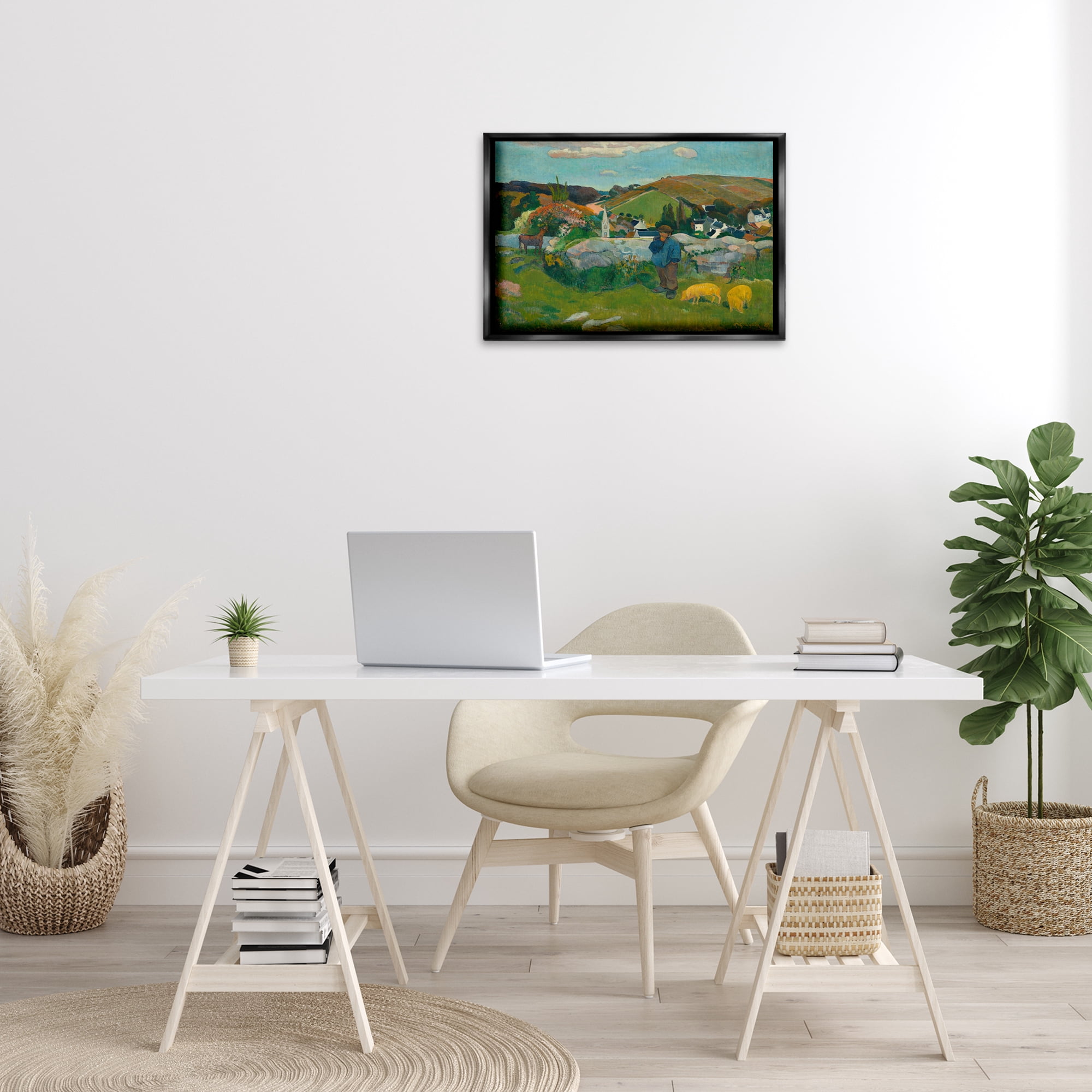 Stupell Industries Classic Gauguin Swineherd Landscape & Nature Painting Black Floater Framed Canvas Art Print Wall Art, 25 x 17