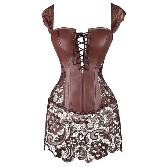 Miss Moly Women Steampunk Faux Leather Bustier Sexy Dress Corset Top Zip Plus Size Lace Up Brown S-6XL