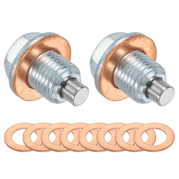 2 Pack M12x1.25 Magnetic Oil Drain Plug,24mm Length with 10 Pack Copper Crush Washer