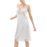 Illusion Women's Nylon Full Slip With Lace Trim Adjustable Straps Plus Size 1112 (White,46)