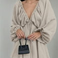 thumbnail image 3 of Women's Dress Summer Resort Solid Color Deep V-Neck Lantern Sleeve Open Back Dress, 3 of 10