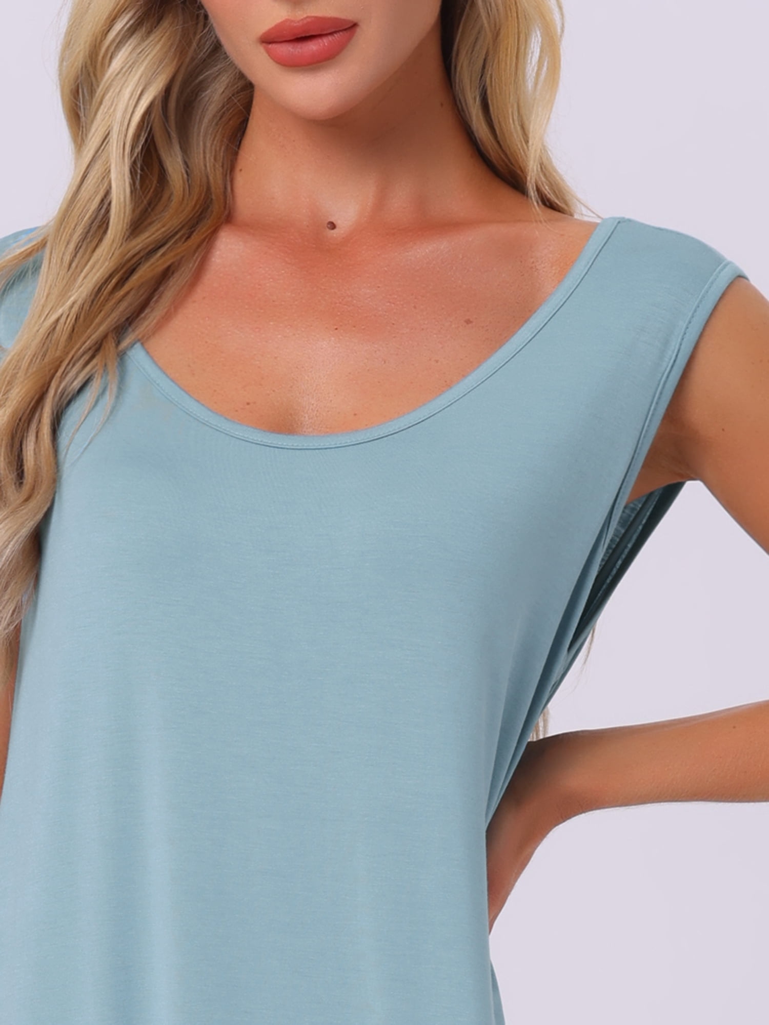 DARING DIVA Women's Cotton Sleeveless Long Tank Nightdress Lounge Pajamas S Light Blue
