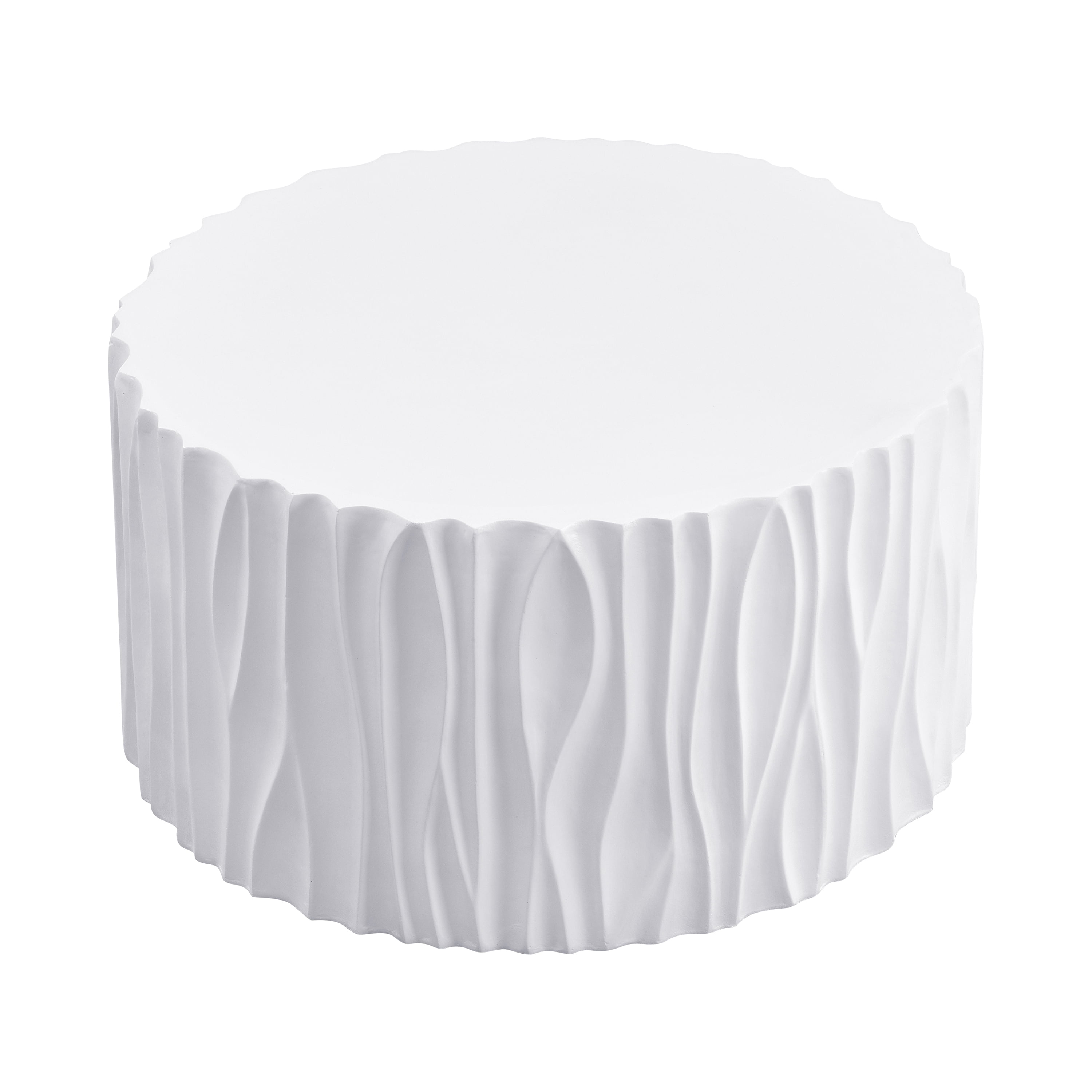 Euroco Modern White Outdoor Coffee Table with Wavy Fluted Design - 26.77" Round, 14.76" H, MGO Material, 66 lbs Capacity, Assembly-Free for Patio, Garden, or Balcony