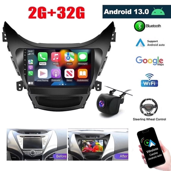 Gsuatey Car Stereo for Hyundai Elantra 2011 2012 2013 Radio with Wireless Carplay Android Auto Bluetooth 9 inch Touchscreen with WiFi HiFi FM RDS Backup Camera MIC GPS Navigation