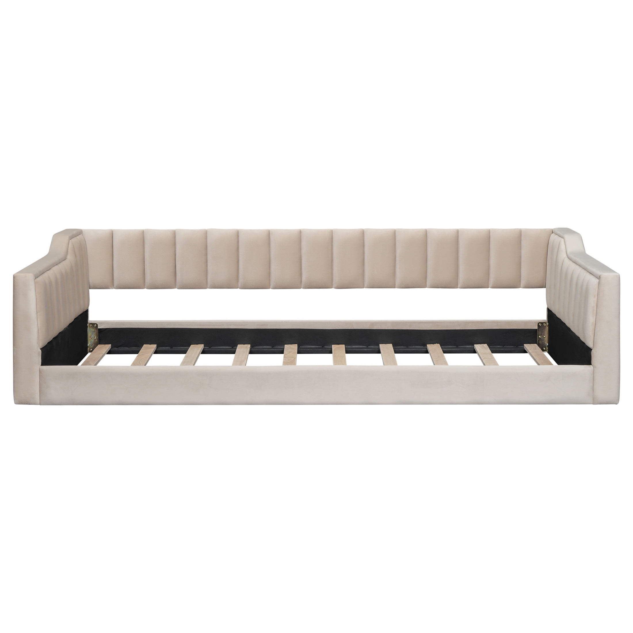 Noble House Twin XL Upholstered Daybed, Velvet Vertical Channel Tufting with Side Storage Pocket, Space Saving, Beige