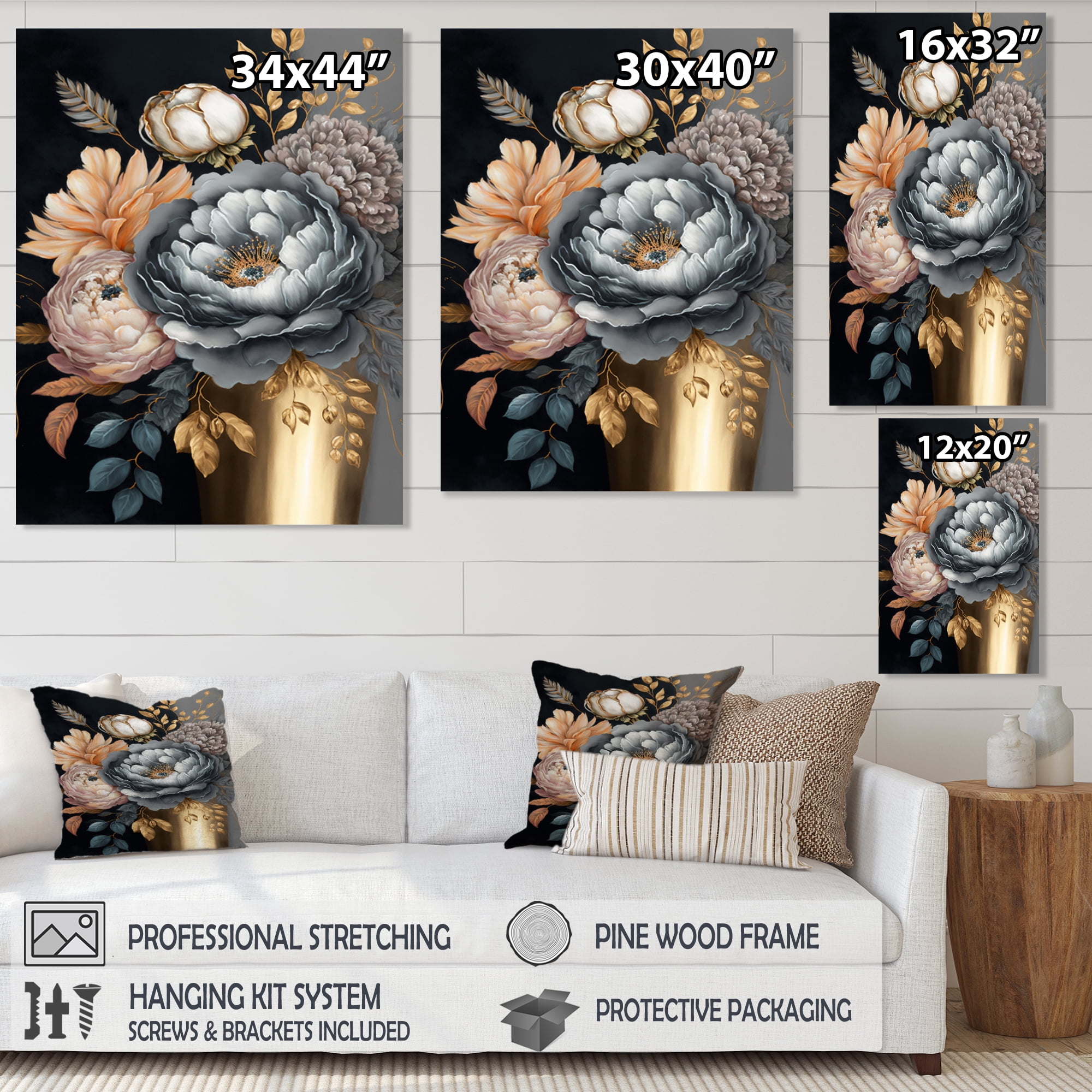 Designart Blue Blooming Bouquet II Canvas Wall Art