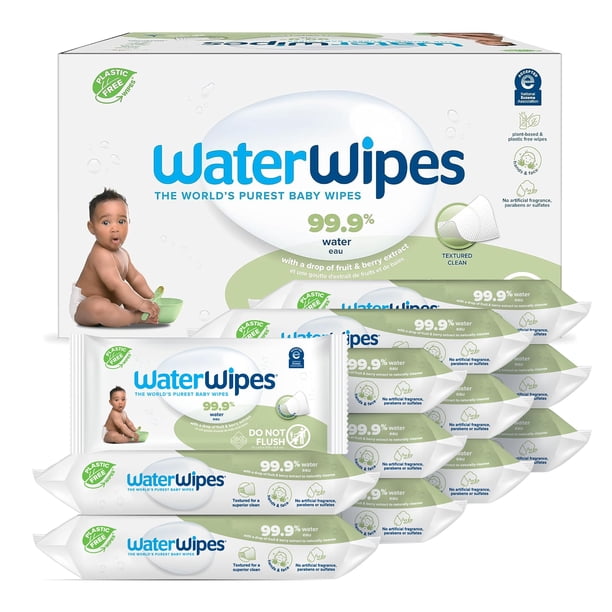Toallitas para bebés WaterWipes, sin plástico, texturizadas, limpias, 60 x 12