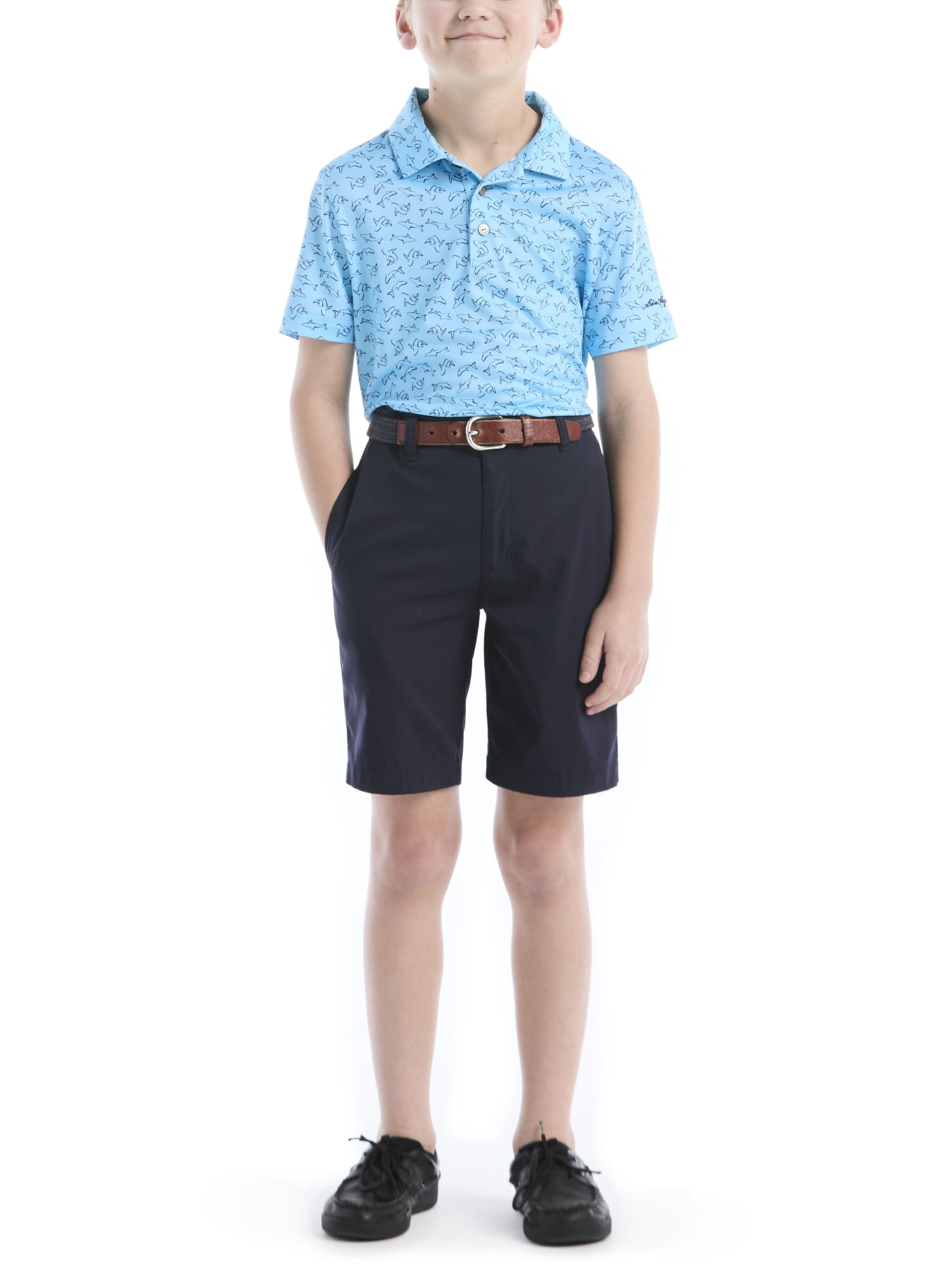 Ben Hogan Performance Little Boys and Big Boys Pop Shark Printed Short Sleeve Golf Polo Shirt, Sizes 4-18