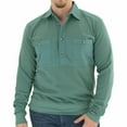 thumbnail image 2 of Mens Banded Bottom Long Sleeve Solid Knit Shirt Woven Chest Panel in 9 Colors, 2 of 2