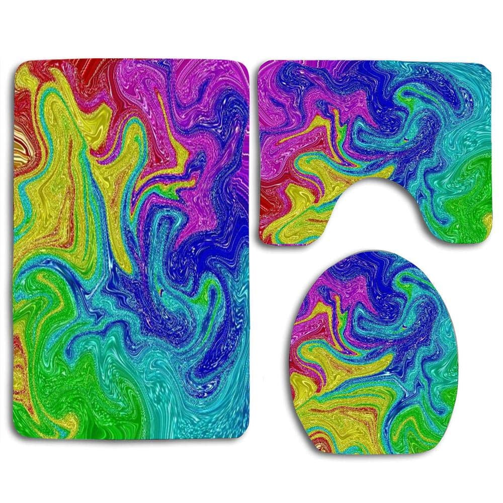 CHAPLLE Rainbow Glitter Colorful 3 Piece Bathroom Rugs Set Bath Rug