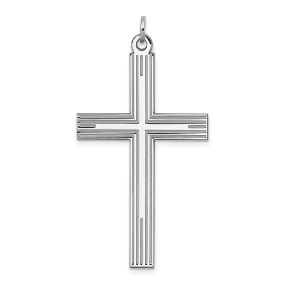 FB Jewels Sterling Silver Rhodium-plated Laser Designed Cross Pendant