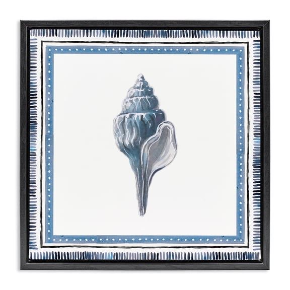 Stupell Industries Soft Blue Conch Shell Black Framed Floater Canvas Wall Art, design by Lanie Loreth