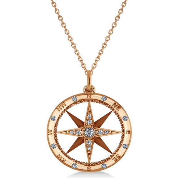 Compass Necklace Pendant Diamond Accented 14kRose Gold (0.19ct)