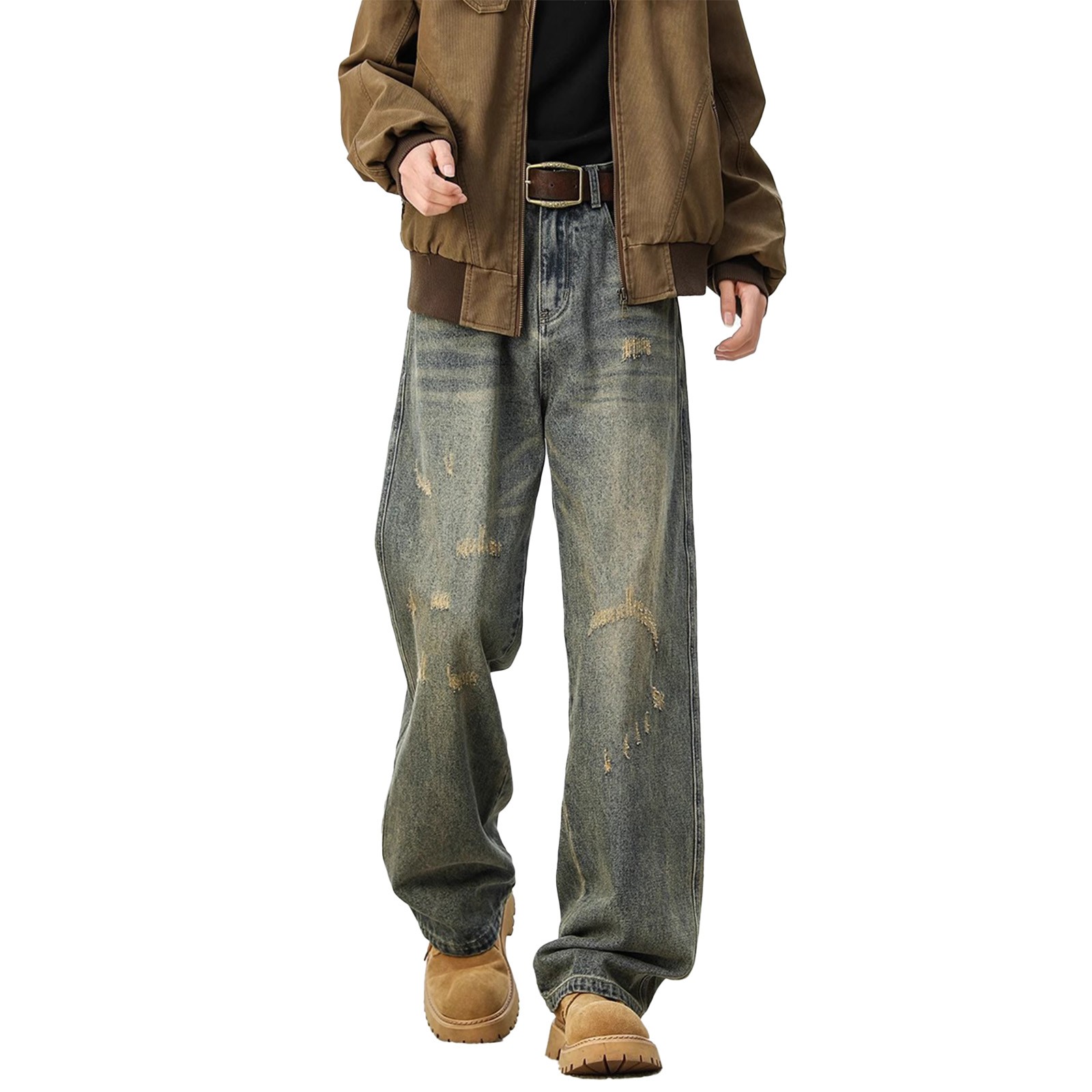 GJSYRH Baggy Jeans for Men Street Jeans Vintage Streetwear Casual Skater Pants Loose Fit Relaxed Denim Jeans Blue S