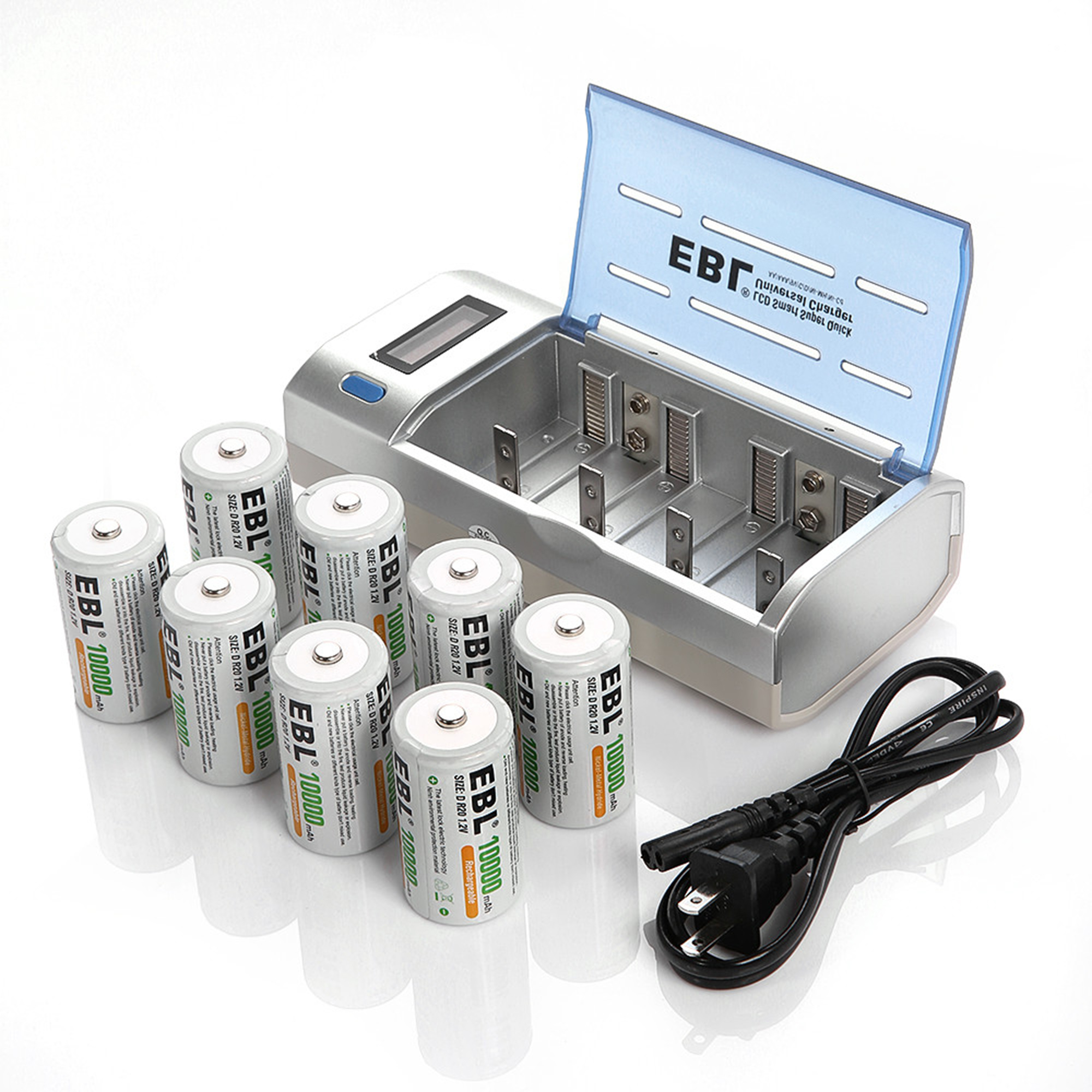 EBL C/D Rechargeable Battery Lot With Charger – NiMH 1.2V Cells + LCD USB Charger