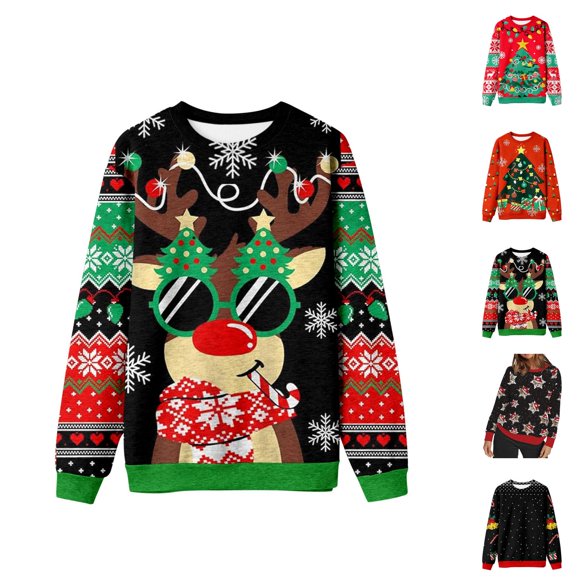 Christmas Sweatshirts for Women 2025 Long Sleeve Crewneck Festive Holiday Graphic Sweatshirt Pullover Tops