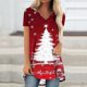 thumbnail image 2 of Camiseta Impresa con Cuello en V de Manga de Raglan de la Parte Trasera Larga Delantera Corta de las Mujeres de Navidad, Vacaciones Informales, 2 of 5