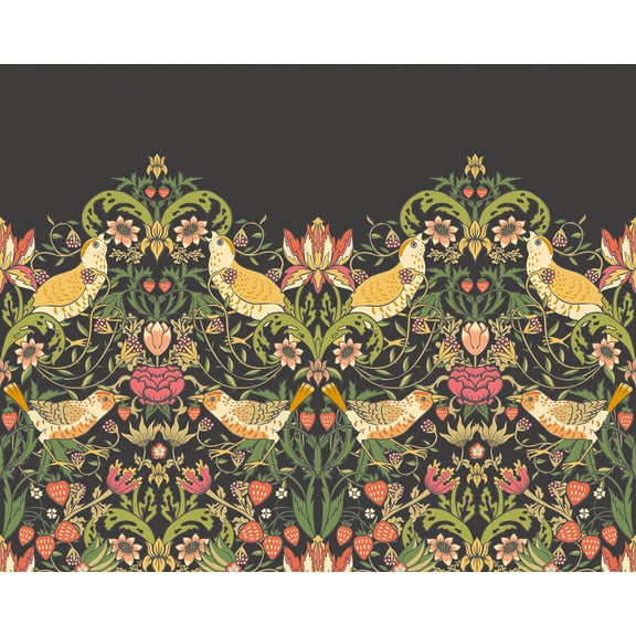 Brewster Origin Murals Birds, Fruit and Foliage Black Wall Mural