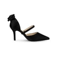 thumbnail image 3 of BLISSFUL STEP Women's Shoes Satin High Heel Pumps Bow Decor Pointed Toe Slip-On Shoes Black 11, 3 of 7