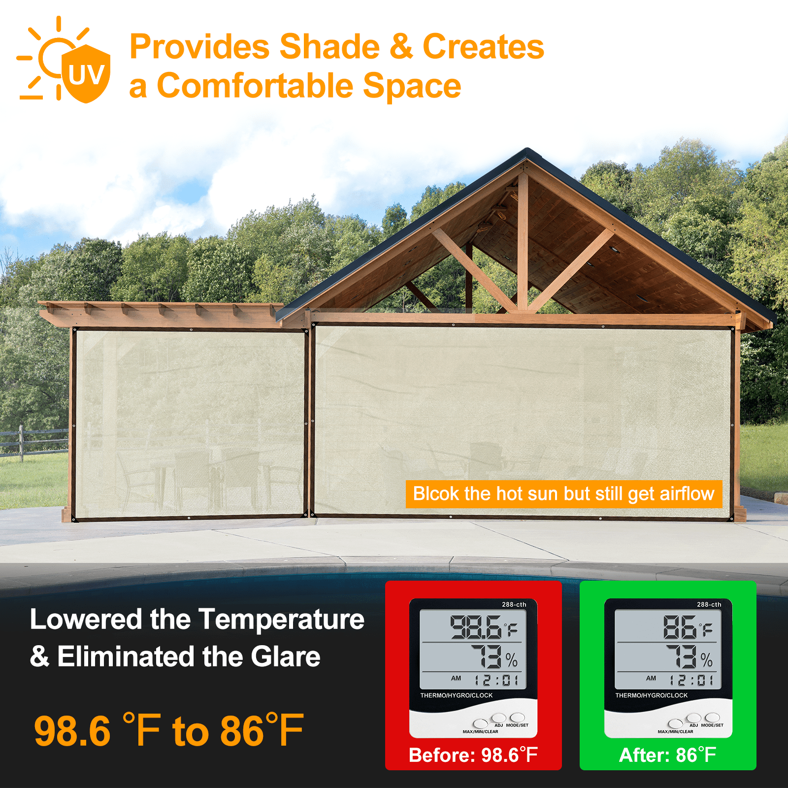 UCINNOVATE 10x10 ft Patio Sunshade Cloth 70% Sunblock Outdoor Shade Cloth, UV Resistant Sun Screen Beige Shade Mesh Tarp Fabric with Grommets for Patio Deck Pergola Backyard Dog Kennel Camper Awning