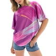 thumbnail image 2 of Gibobby Playera Corte clásico para Mujer Camiseta informal verano para mujer, camiseta holgada con hombros caídos y cuello redondo, manga corta, estampado s(Rosa caliente,M), 2 of 4