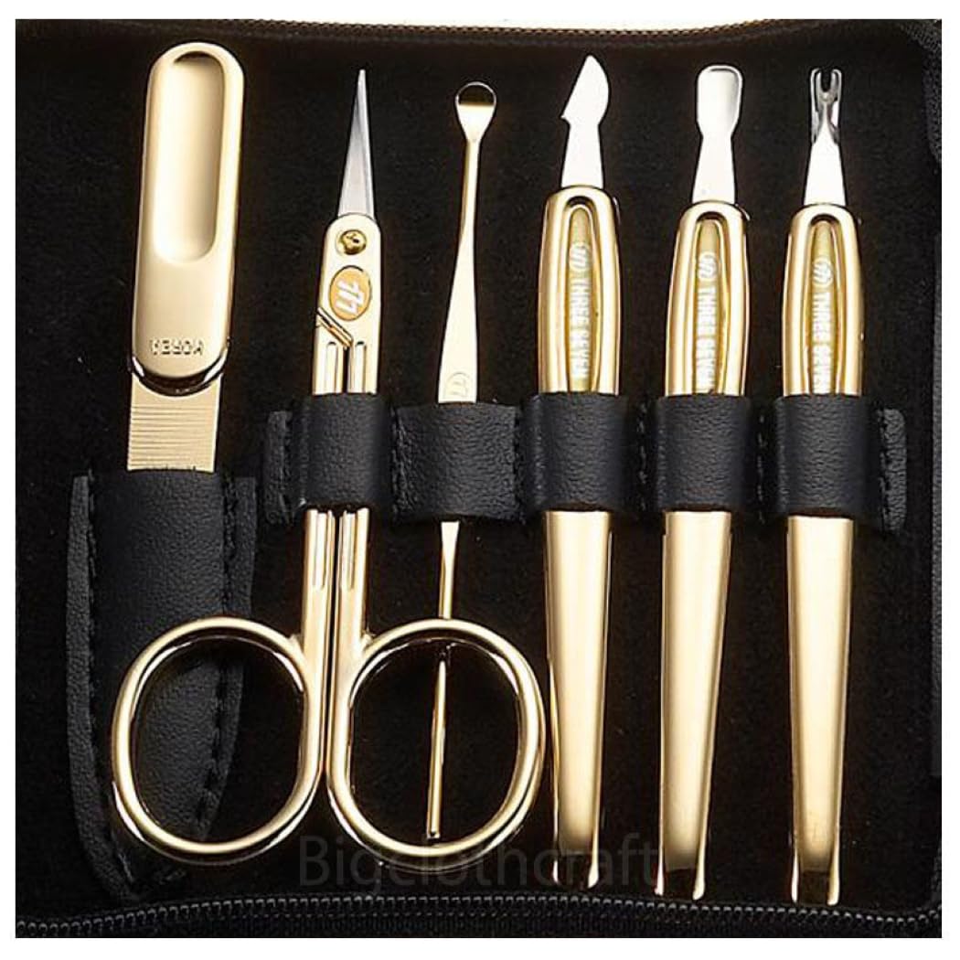 Korean Nail Clipper! World No. 1 Three Seven (777) Travel Manicure Grooming Kit Nail Clipper Set Gift Set Premium Nail Clipper Set (10 PCs), MADE IN KOREA, SINCE 1975. (Gold-Red Case) C45