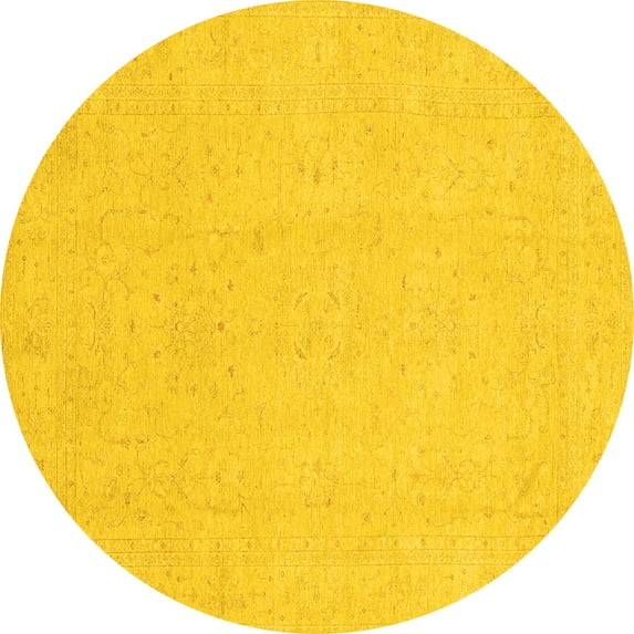 Ahgly Company Indoor Round Oriental Yellow Traditional Area Rugs, 8' Round