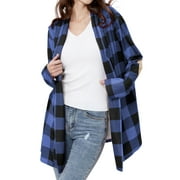 Women Colorblock Plaid Elbow Patch Long Sleeves Cardigan