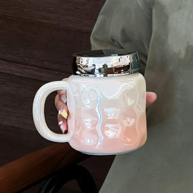 TIMIFIS Insulated Mitten 450Ml Candy Pearl Quality Mug Beautiful Coffee Cup Home Water Cup High End Office Ceramic Cup Equipped with A Handle Unattached Layer Cup Kitchen Gadgets