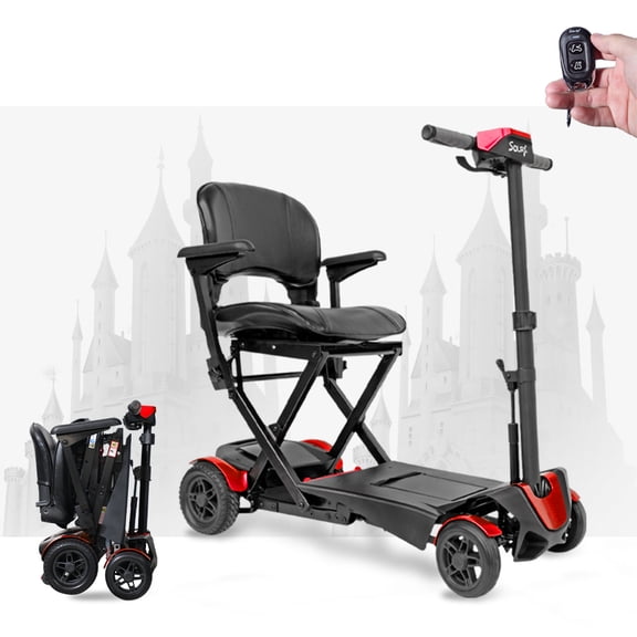 SOLAX Remote Control Foldable Electric Mobility Scooter with Suspension for Senior, Lightweight 4 Wheels Electric Powered Scooter for Travel Shopping