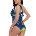 thumbnail image 4 of Easygdp Dinosaur In Space Women's One Shoulder Ruffle Monokini Bathing Suits with Removable Chest Pad, Quick Drying - Large, 4 of 8