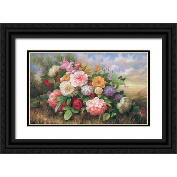 Guo, Jimmy 24x16 Black Ornate Wood Framed with Double Matting Museum Art Print Titled - Bouquet of Flowers