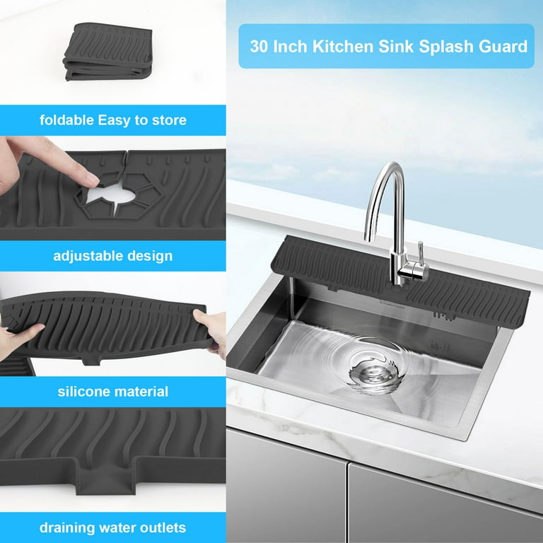 30x5.5 Inch Silicone Sink Faucet Mat for Kitchen Bathroom, 76cm Kitchen  Sink Splash Guard, Bathroom Faucet Drain Mat Handle Drip Catcher Tray, Countertop  Protector Absorbent Drying Pad Black 
