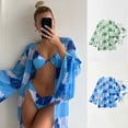 thumbnail image 2 of 1 Set Bathing Suit Padded High Waist Quick-Drying Machine Washable Spaghetti Strap Decorative Polyester Women Sexy Three-Pieces Bikini Bra Briefs Set for Women, 2 of 8